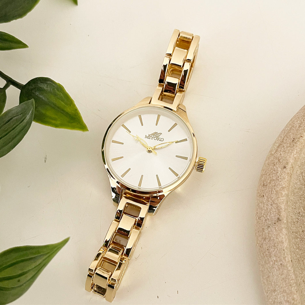 Gold White Lyra Metal Watch