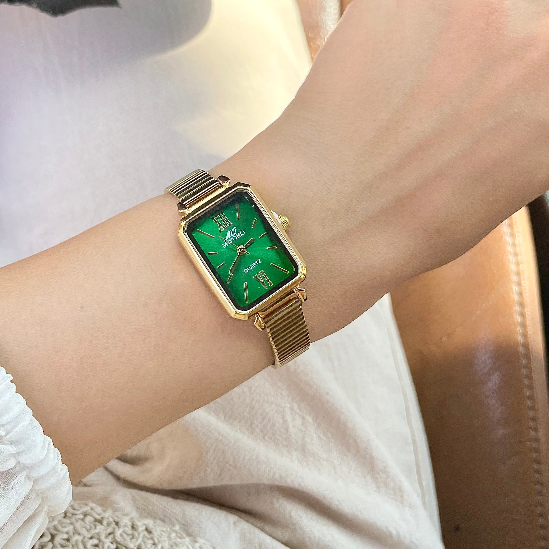 Gold Green Nora Vintage Tank Metal Watch