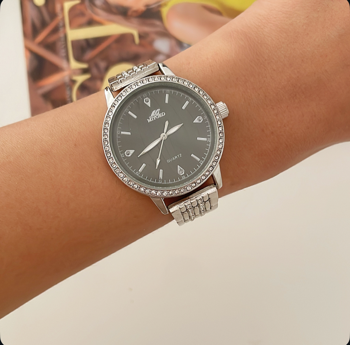 Silver Black Earth Planet Metal Watch