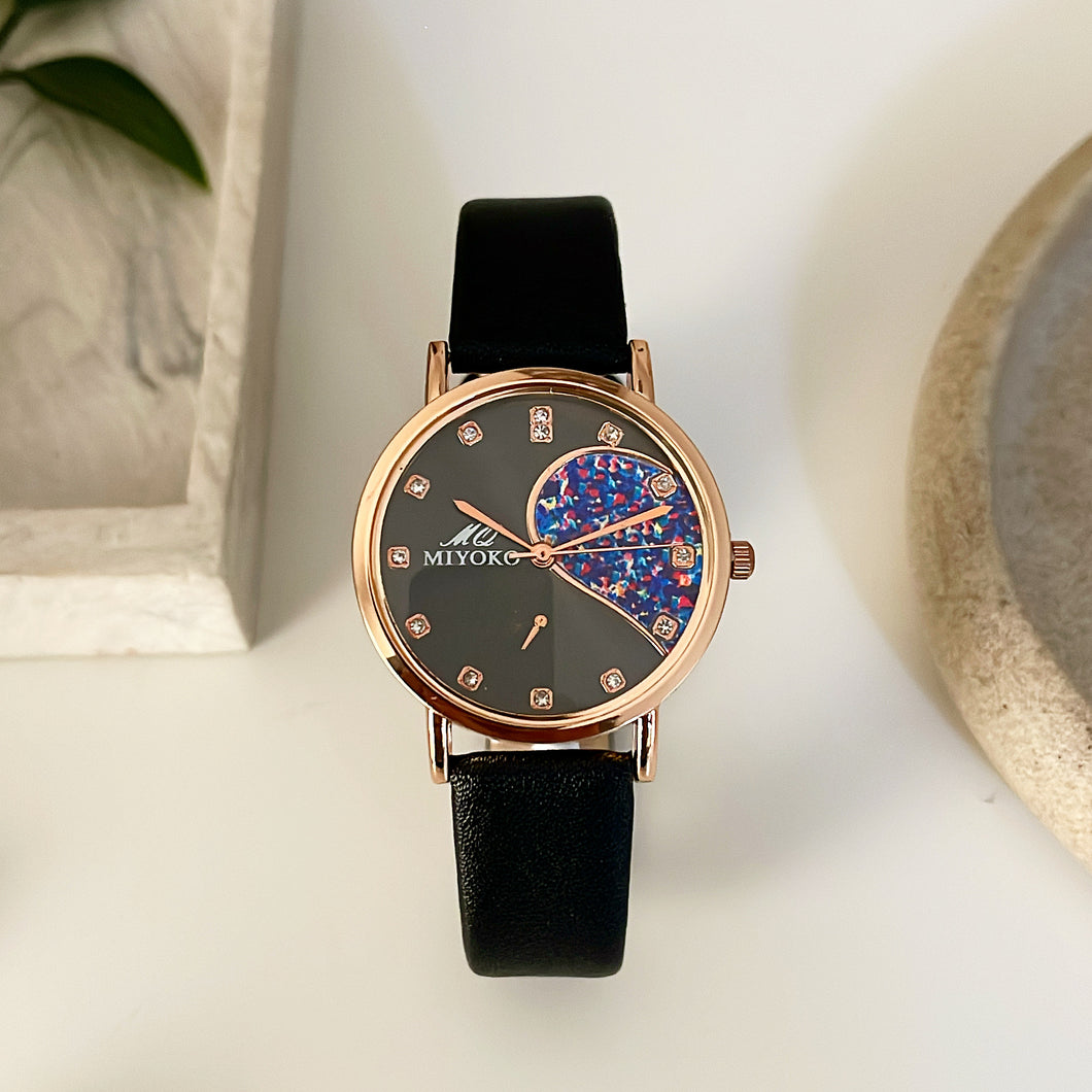 Black Mirage Leather Watch