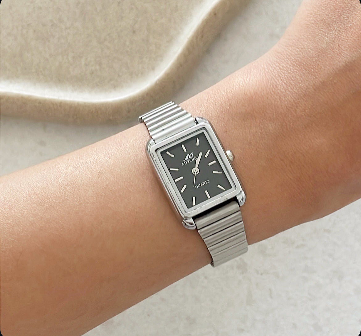 Silver X Black Classic Petite Tank Metal Watch