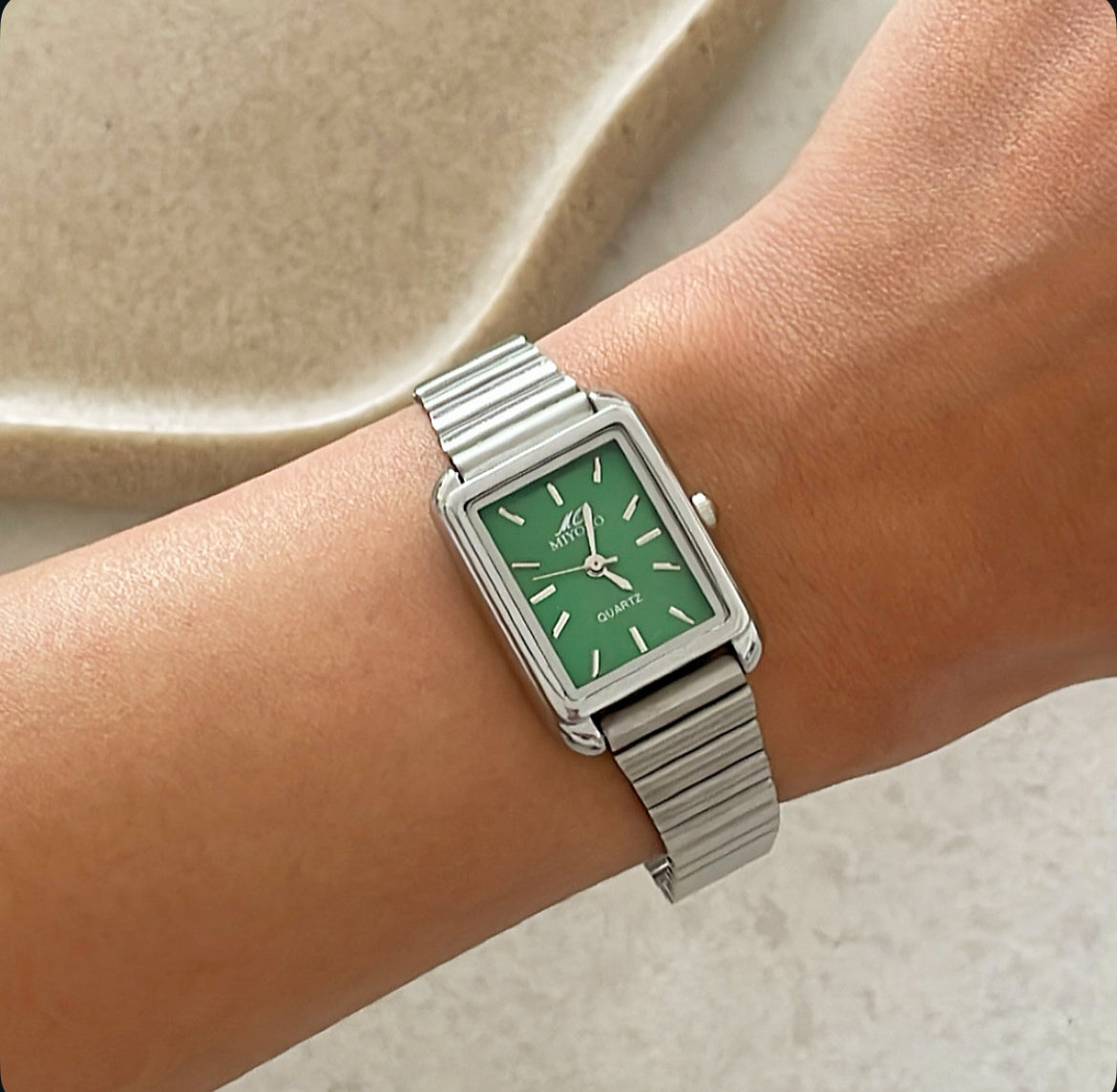 Silver X Green Classic Petite Tank Metal Watch