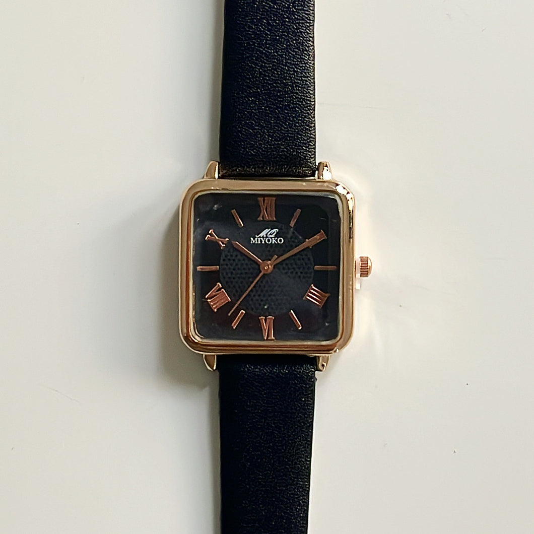 Black Square Leather Watch