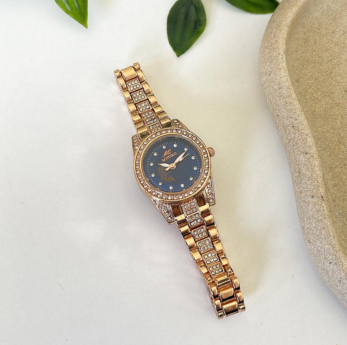 Rosegold Blue Blossom Metal Watch