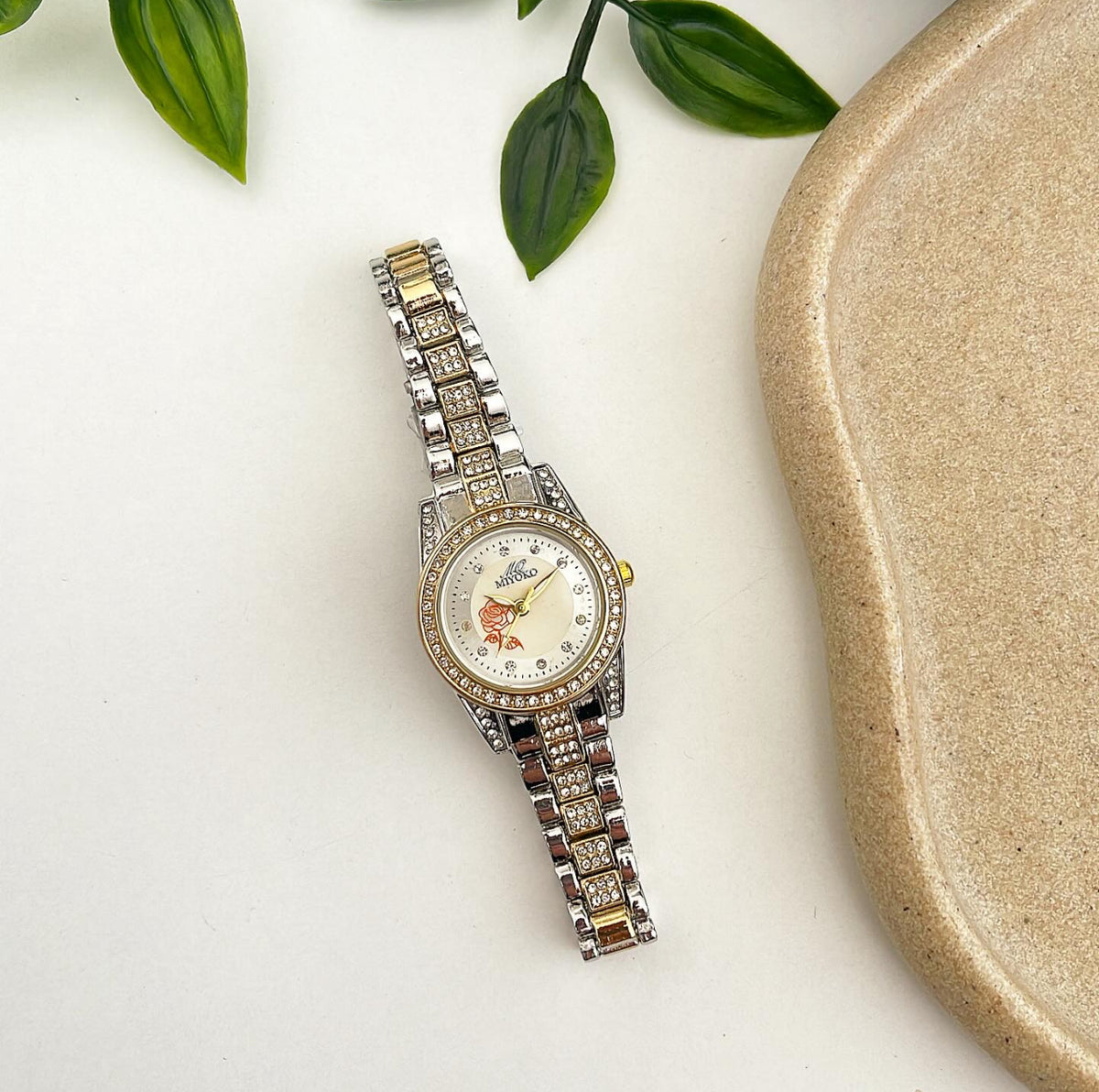 Mixed Gold Blossom Metal Watch