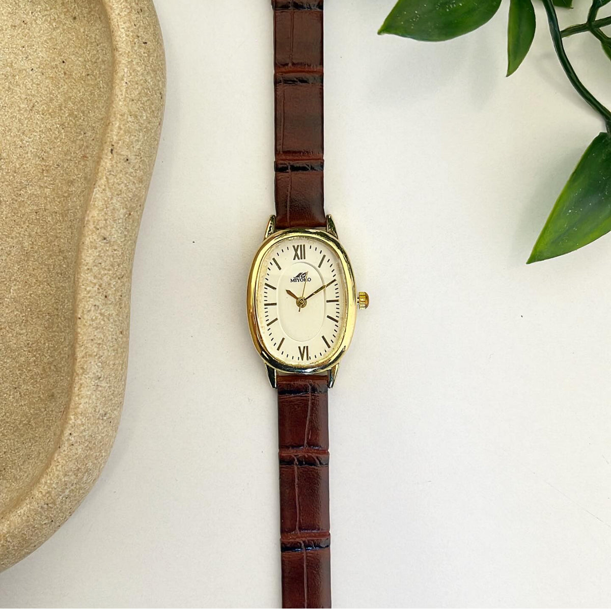 Brown Gold Opal Leather Watch