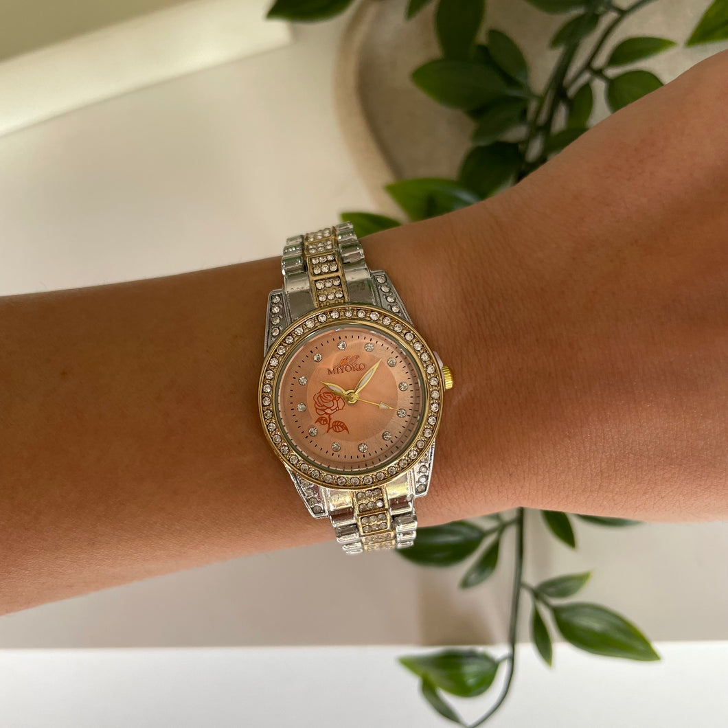 Mixed Pink Blossom Metal Watch