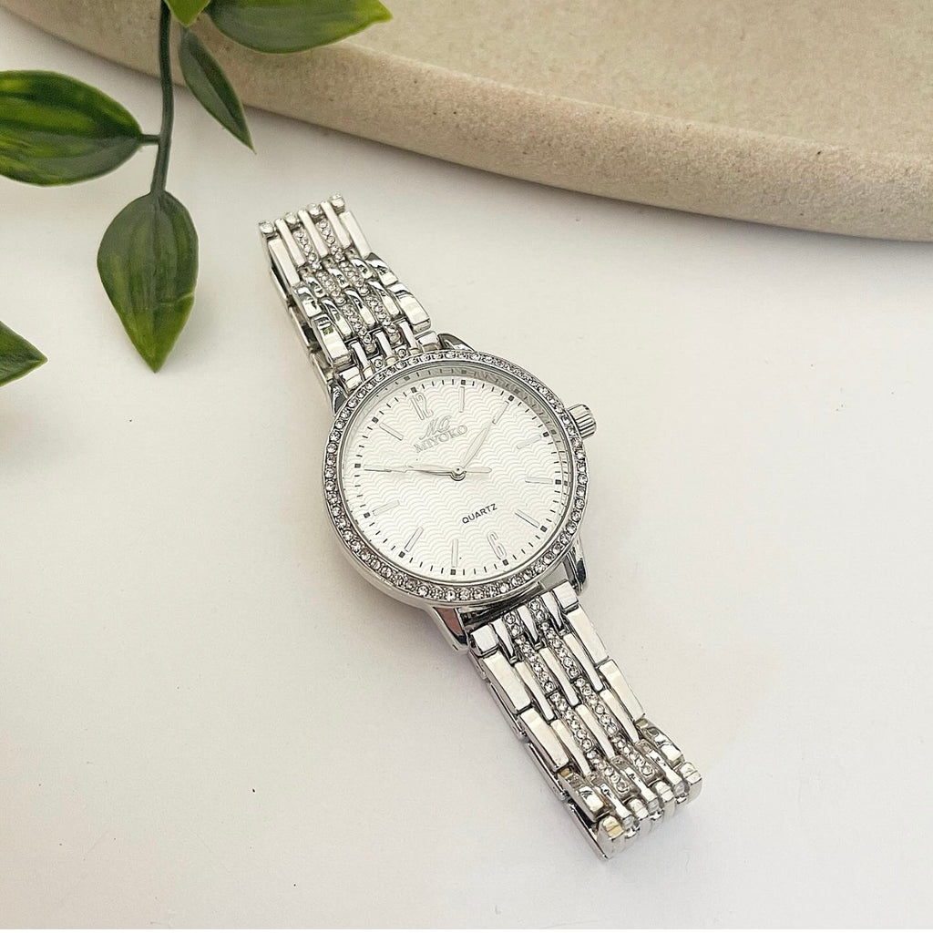 Silver White Girly Girl Metal Watch