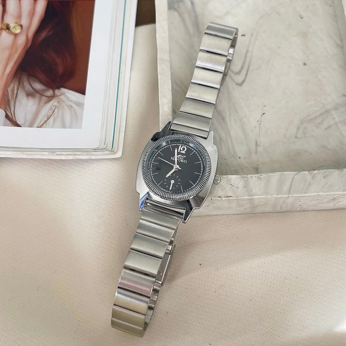 Silver Black Atlas Metal Watch
