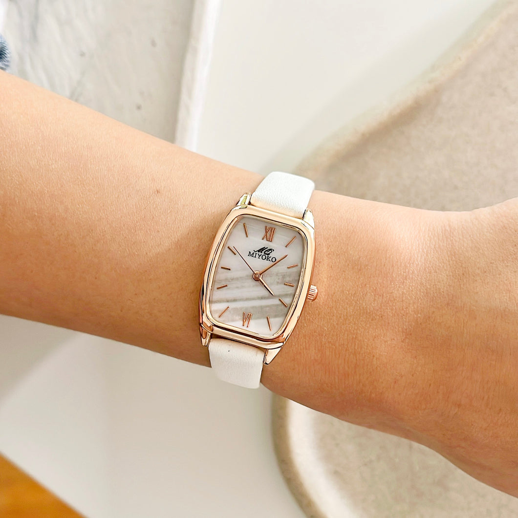 White Rectangular Leather Watch