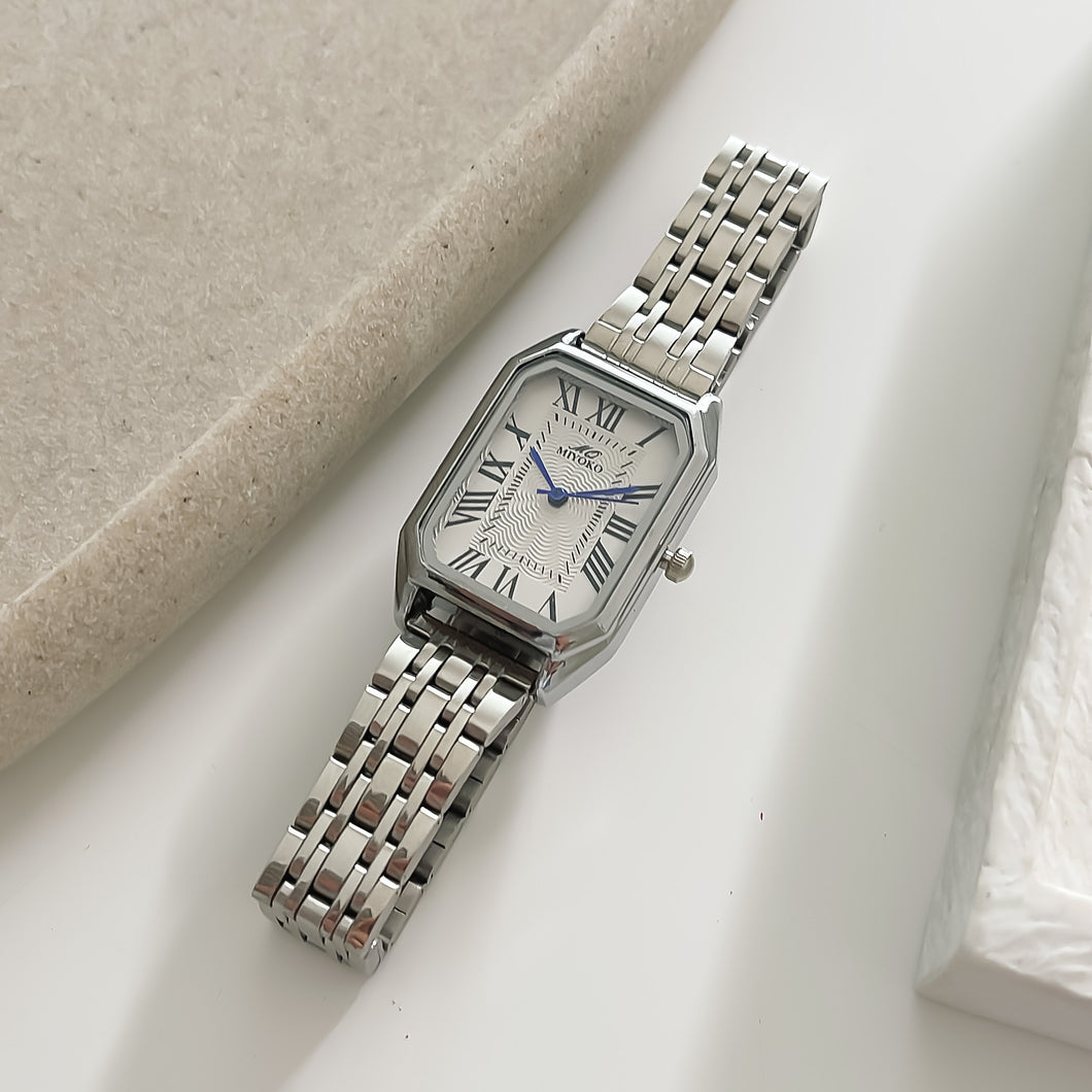 Silver White Retro Metal Watch