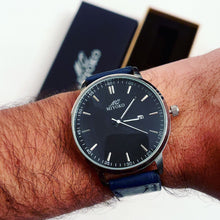 Load image into Gallery viewer, Blue In Silver Leather Elegant Men Watch
