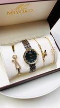 Load image into Gallery viewer, Mixed In Black SQ Diamond Watch Set With Gold Bangle And Golden Bracelet Added With Gold Cuff
