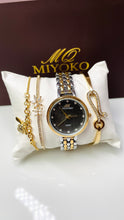 Load image into Gallery viewer, Mixed In Black SQ Diamond Watch Set With Gold Bangle And Golden Bracelet Added With Gold Cuff
